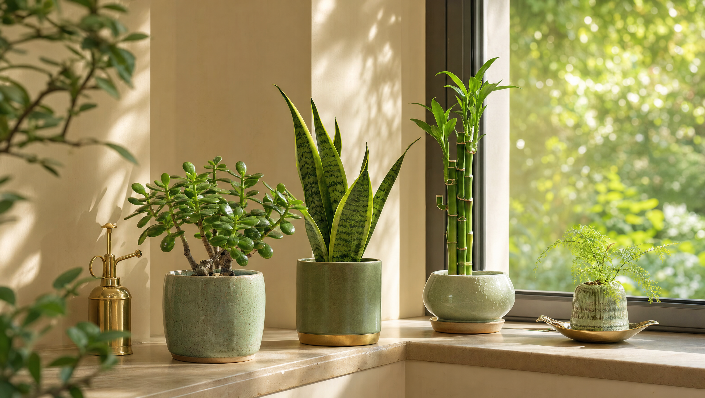 Prosperity plants on a sunlit windowsill